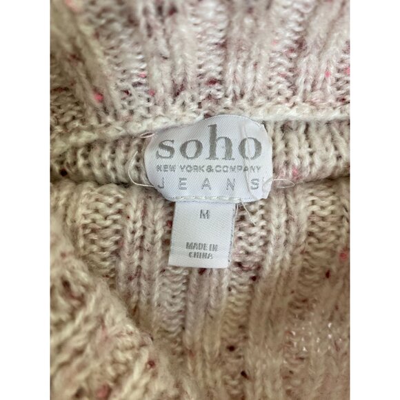 Soho New York & Company Womens Speckled Knit Cowl Neck Sweater M Ivory Pink - Picture 4 of 7